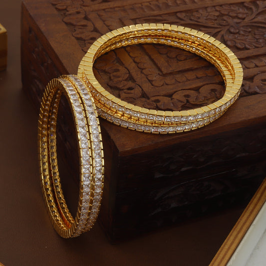 Princess Cut Diamond Gold Tone Bangles