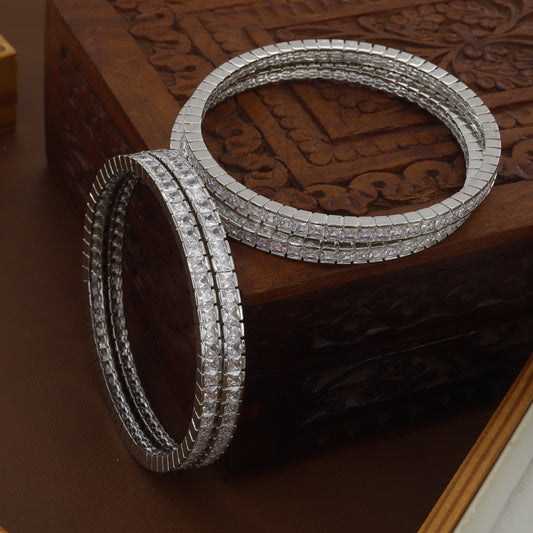 Princess Cut Diamond Silver Bangles