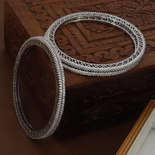 Silver Bangles With Shinning Diamonds