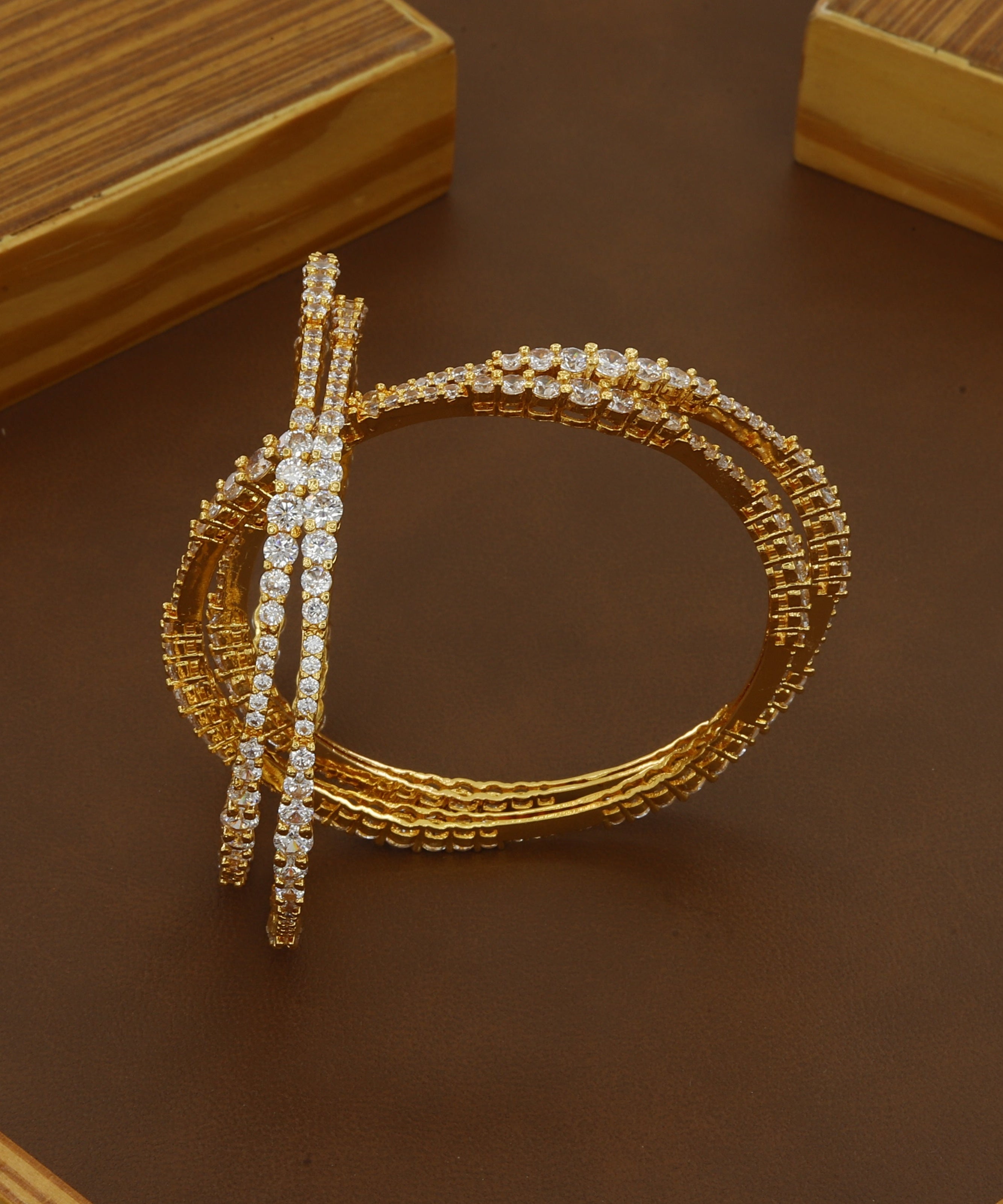 Gold Tone Multi Size Diamond Bangles