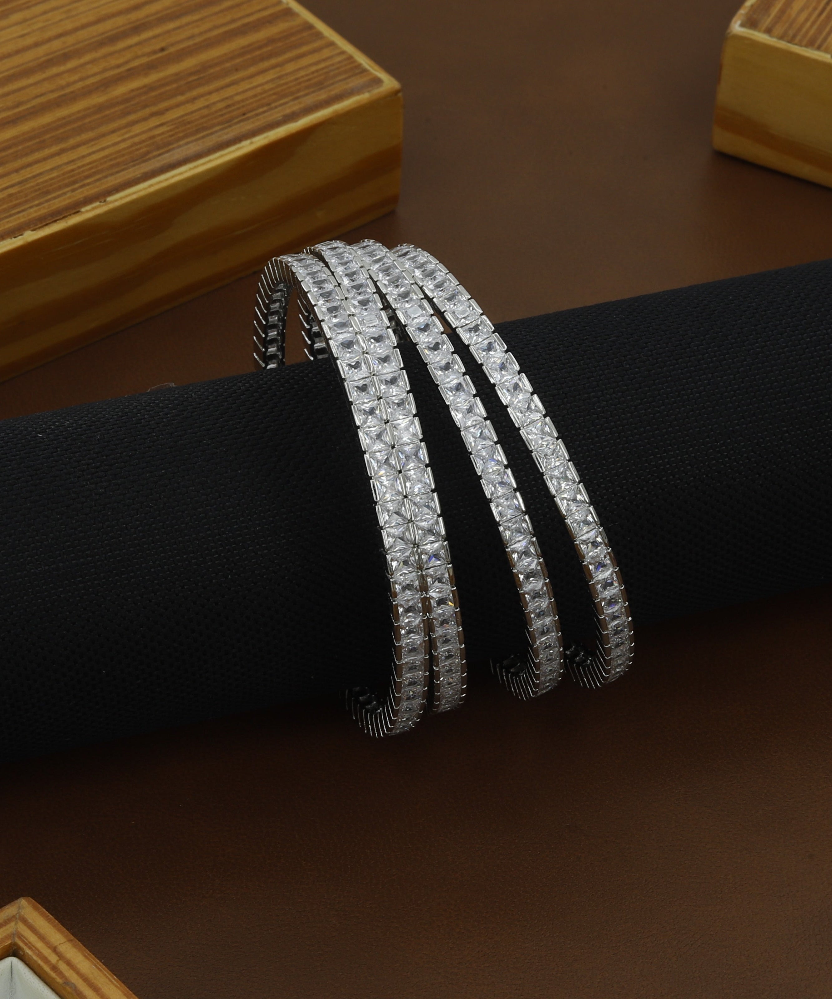 Princess Cut Diamond Silver Bangles