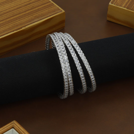 Princess Cut Diamond Silver Bangles