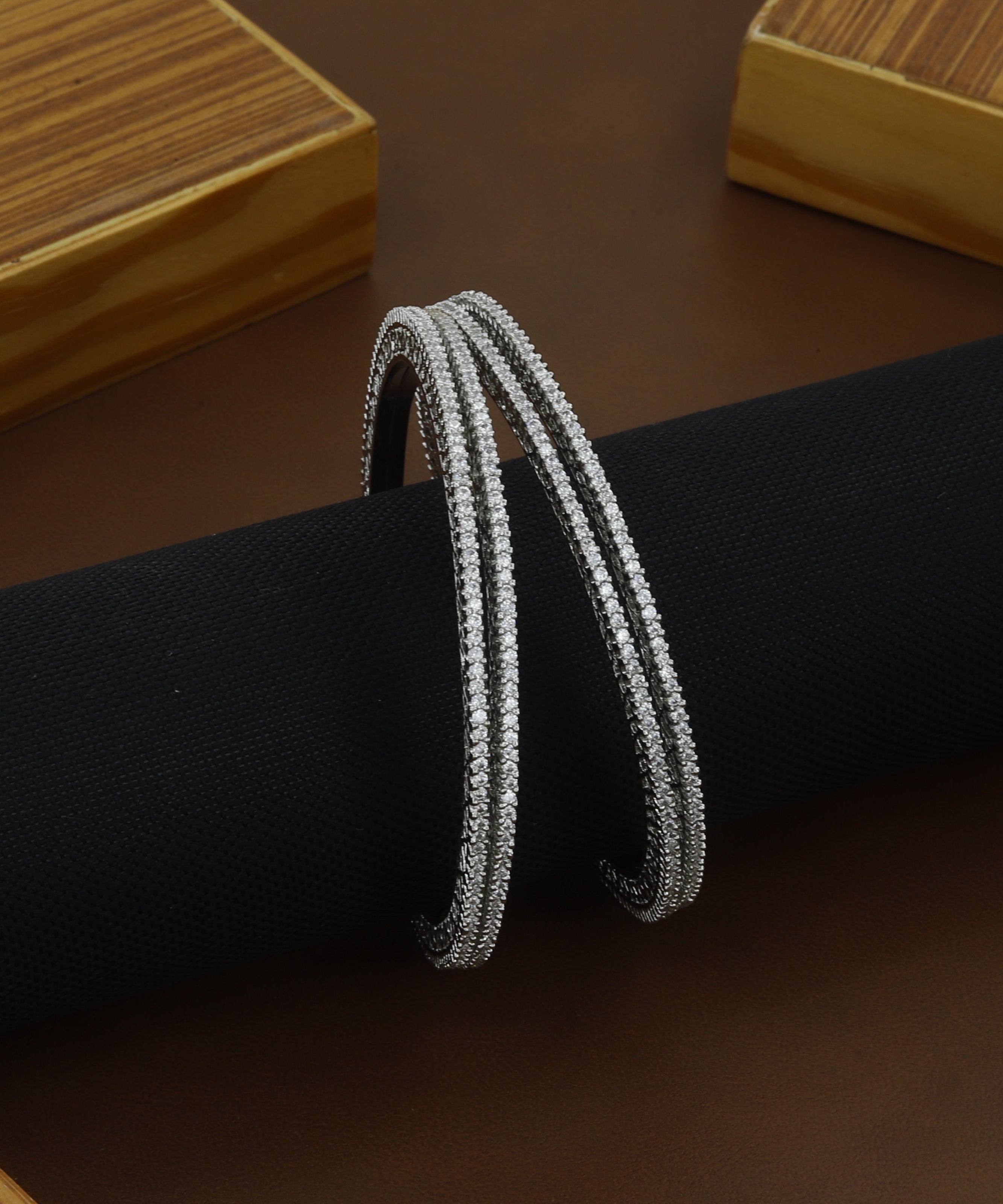 Silver Bangles With Shinning Diamonds