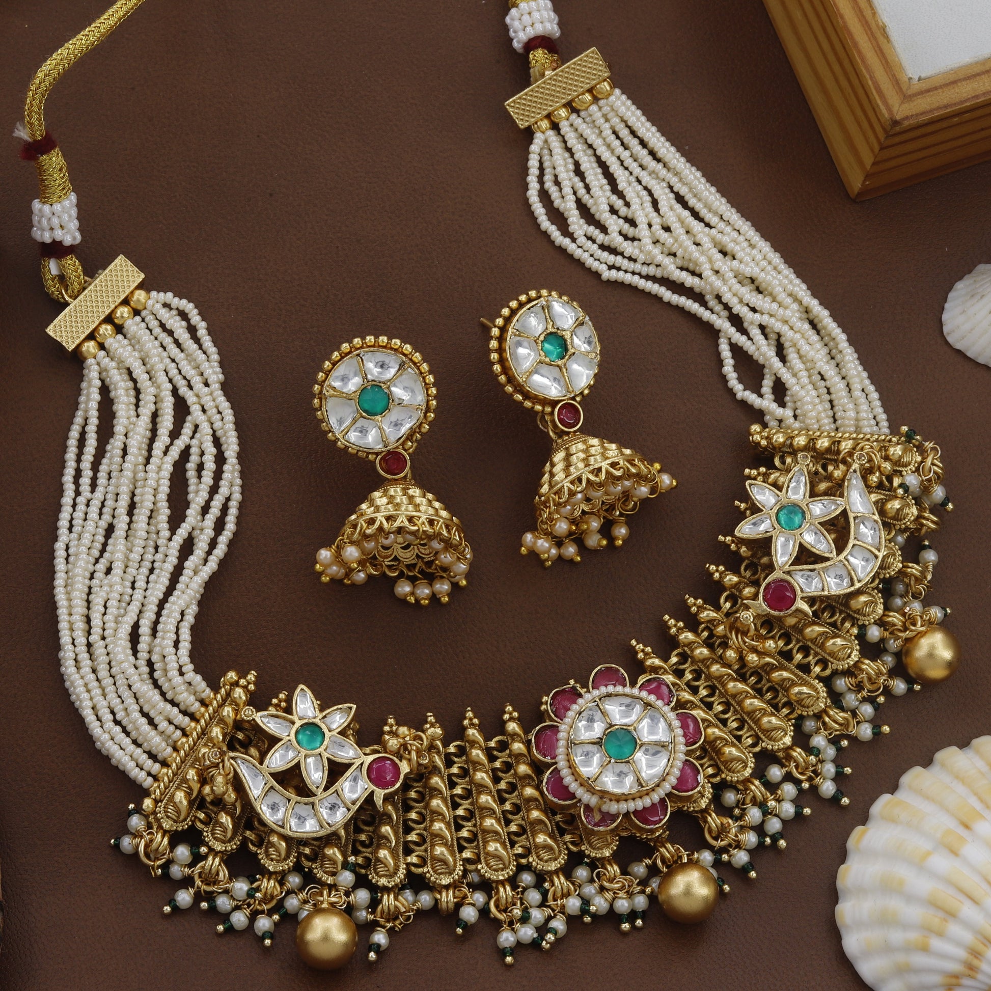 Flower Design Choker Set Includes Kundan