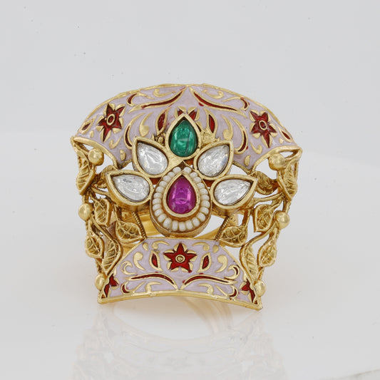 Broad Kundan Finger Ring For Women