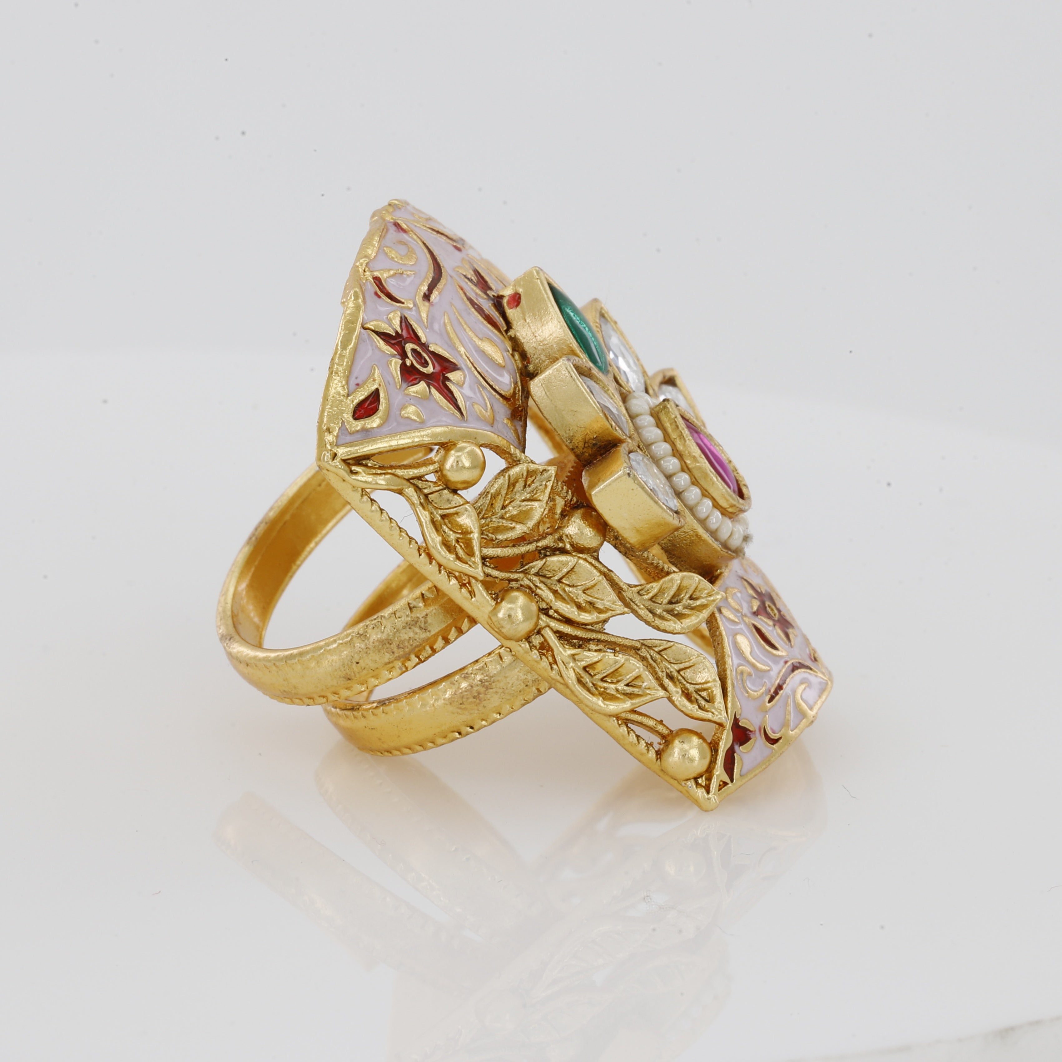 Broad Kundan Finger Ring For Women