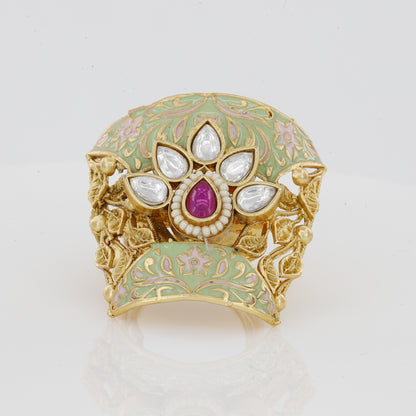 Broad Kundan Finger Ring For Women