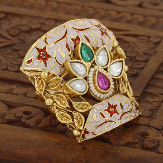 Broad Kundan Finger Ring For Women