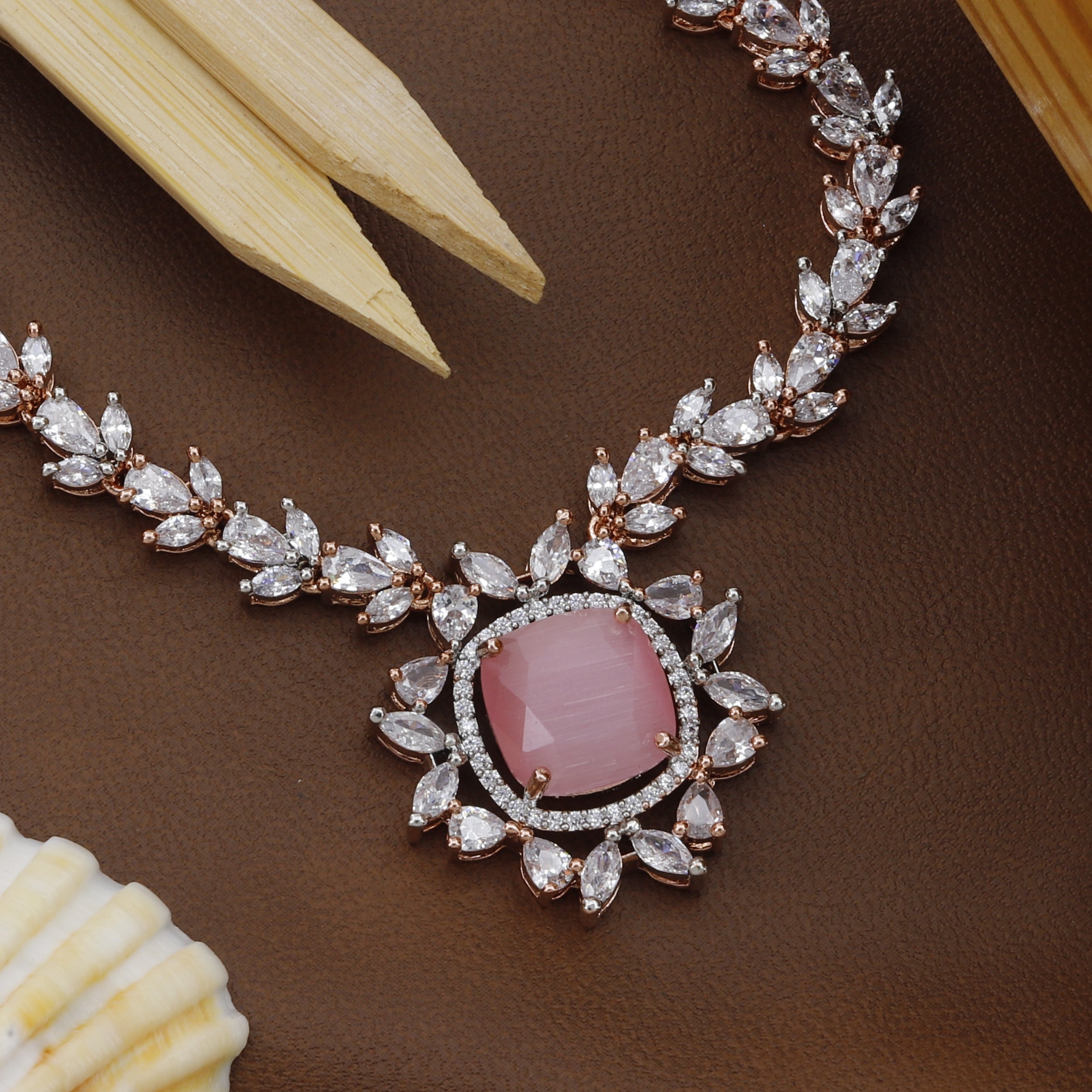 Rosepolished Multi Colour Big Stone Diamond Necklace