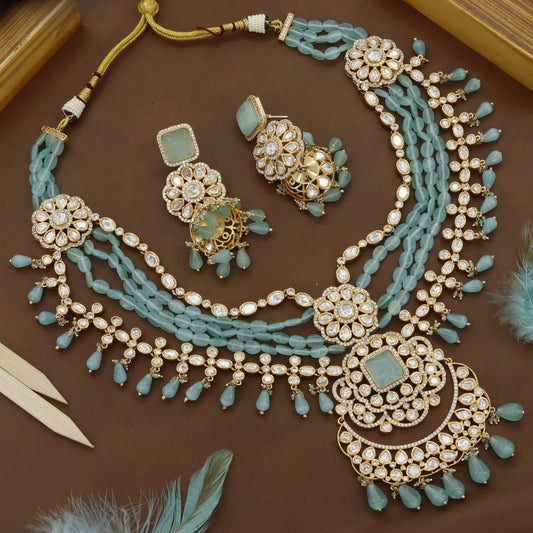 Stunning Mint Colour Bandhay Moti Set