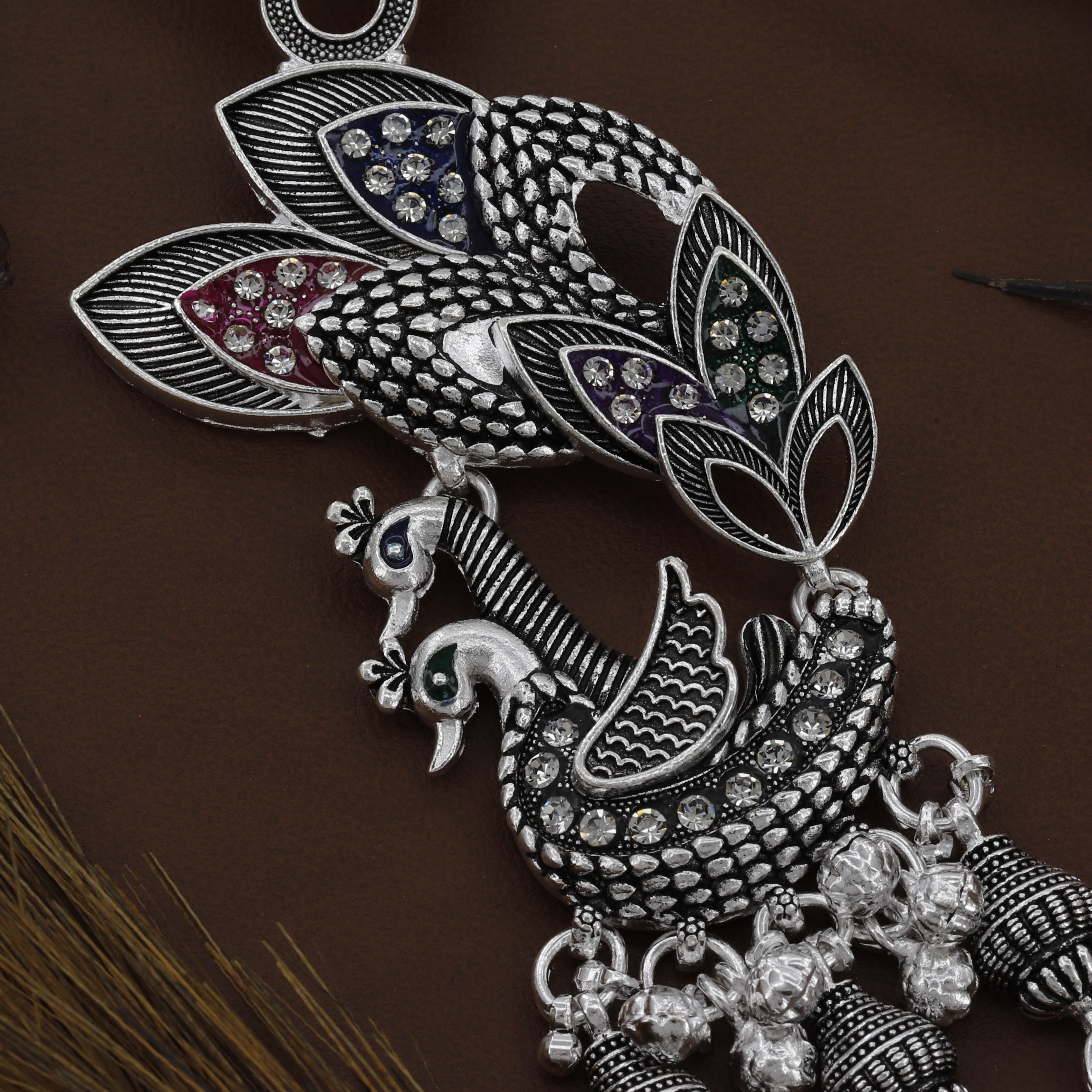 Peacock Design Antique Silver Juda For Women