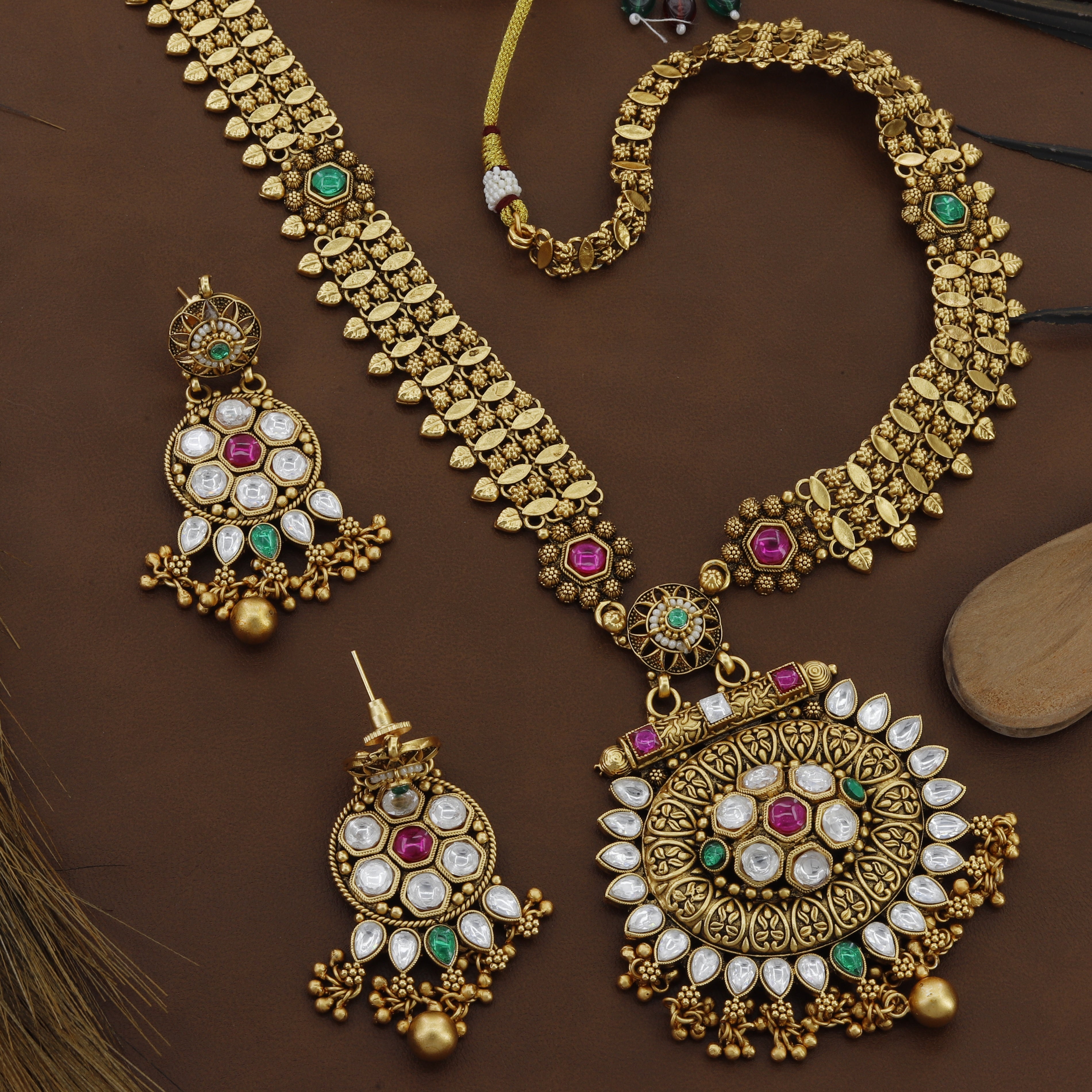 Multi Colour Kundan Antique Long Necklace