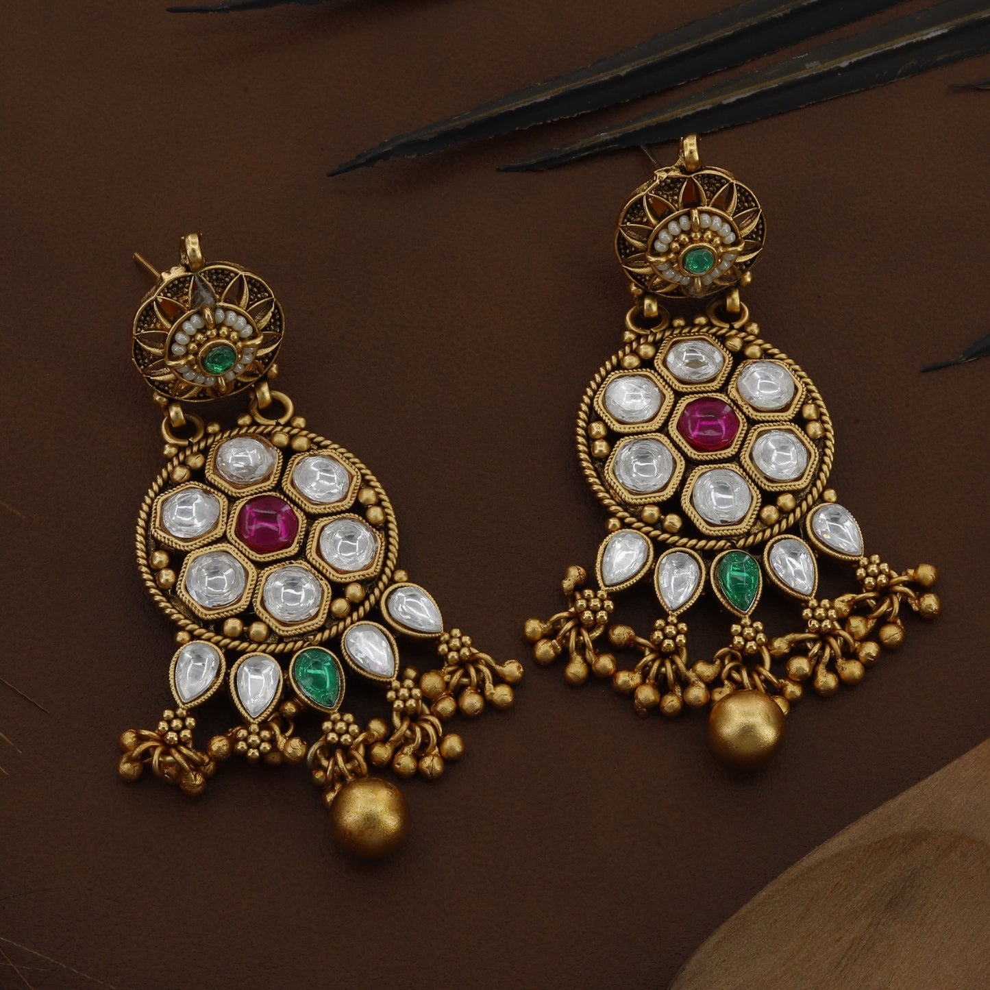 Multi Colour Kundan Antique Long Necklace