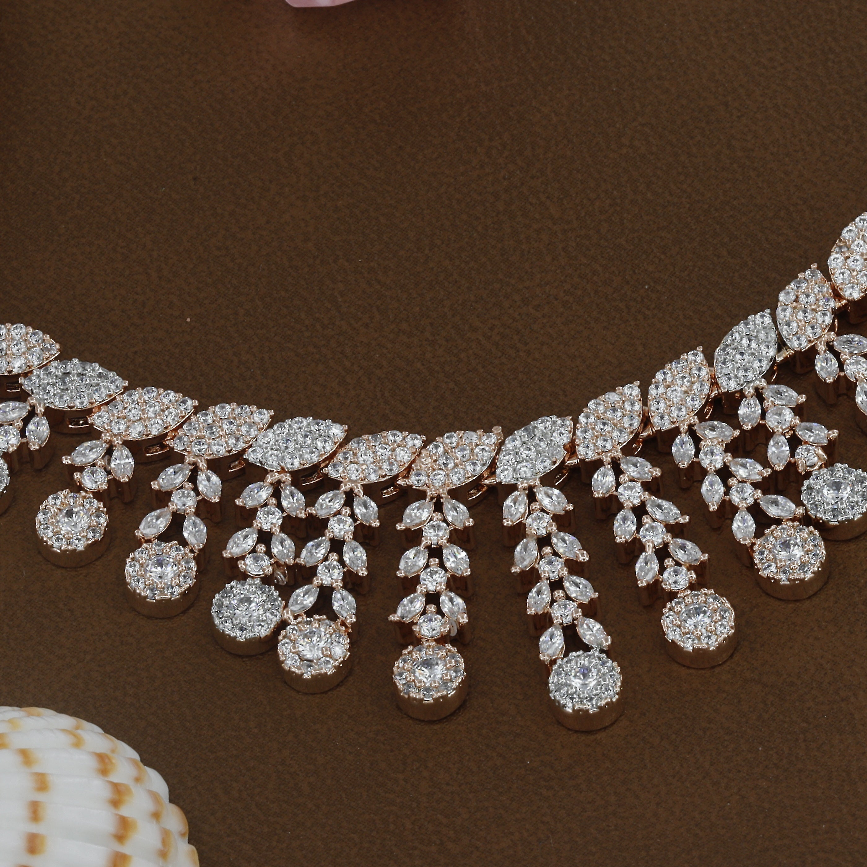 Stunning Rosepolished Diamond Necklace With Earrings