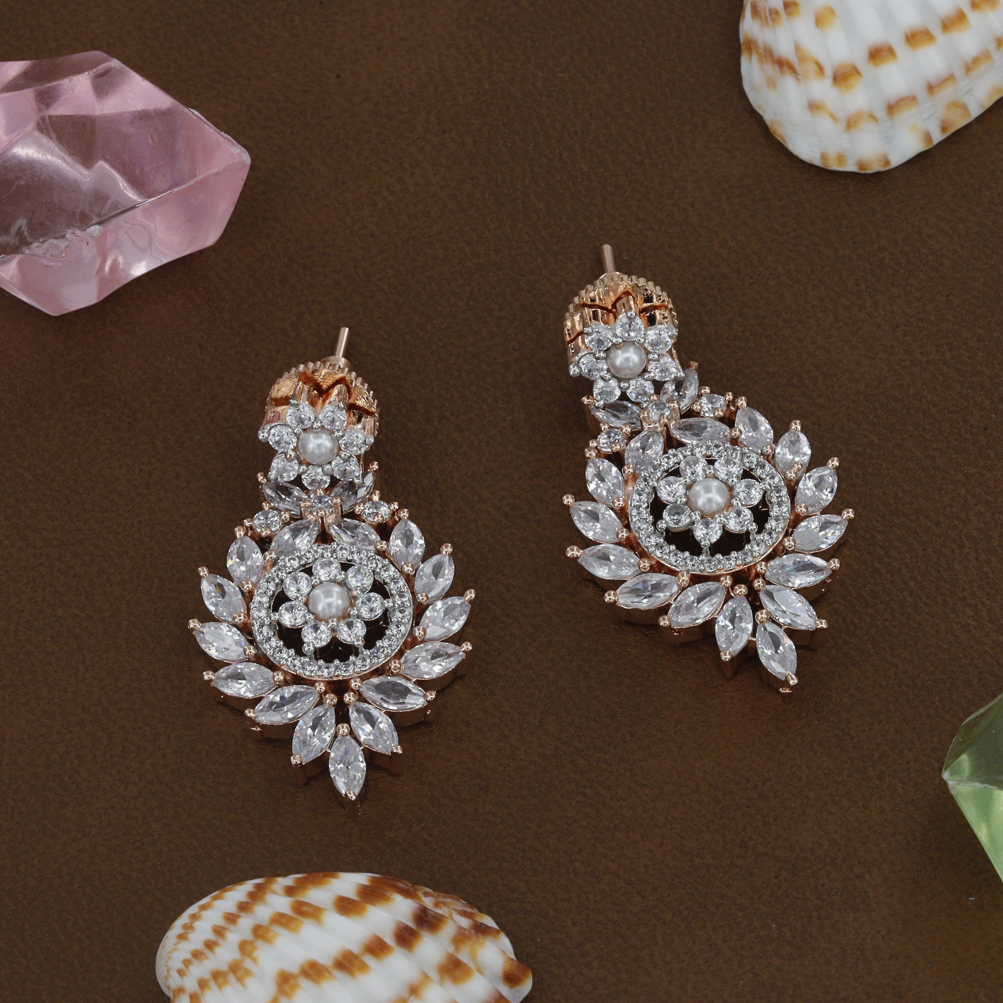 Flower Design Rosepolished Diamond Necklace