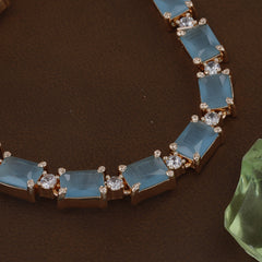 Mate Aqua Colour Stone Rosepolished Diamond Necklace