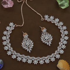 Flower Design Rosepolished Diamond Necklace