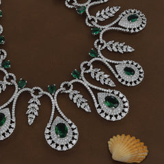 Silverpolished Green Stone Diamond Necklace