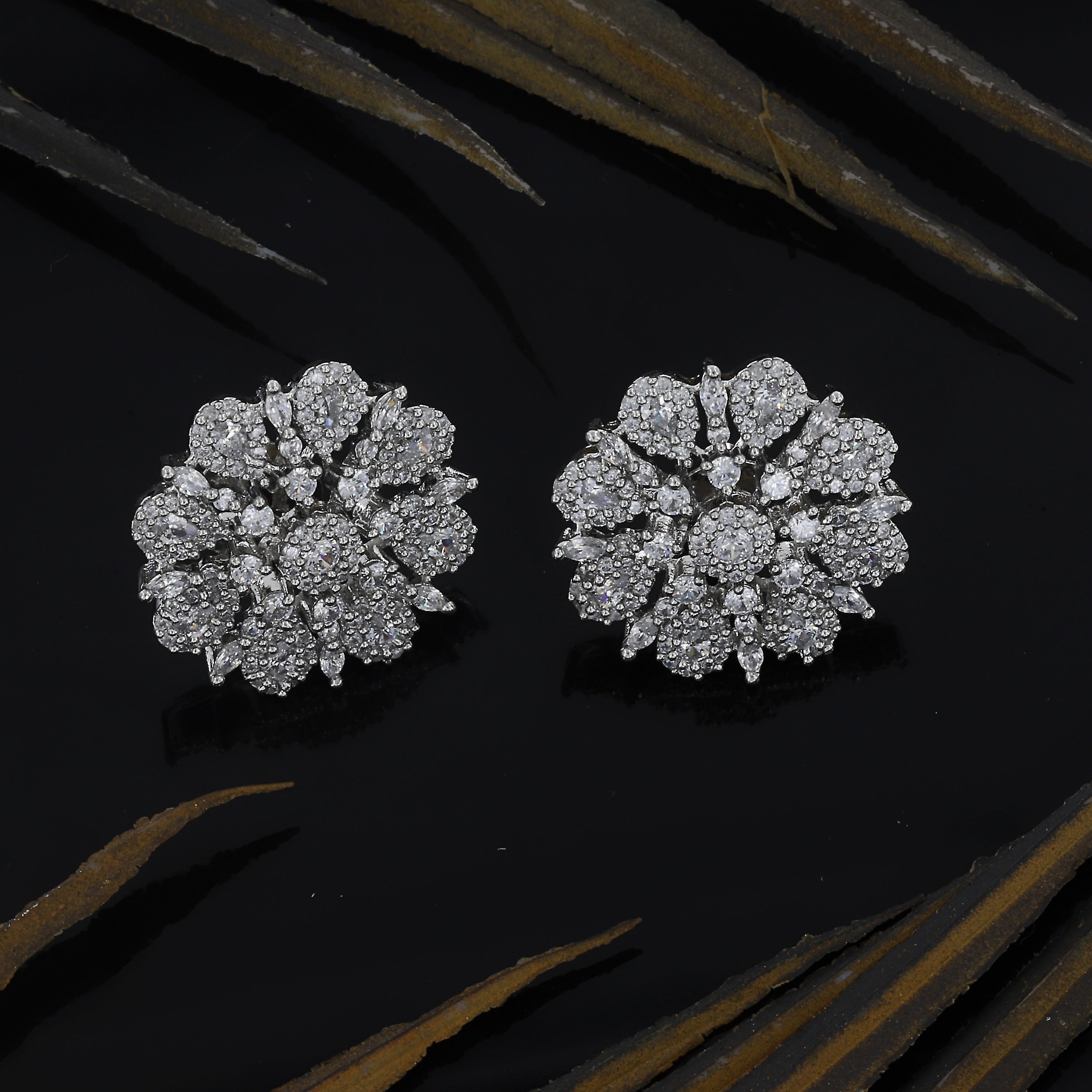 Silver Tone Flower Design Top Earrings