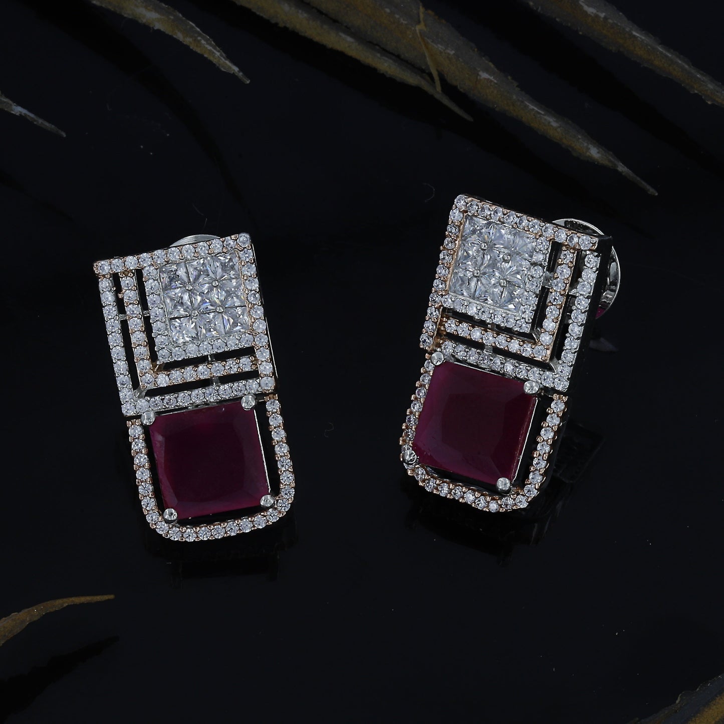 Mini Short Diamond Earrings With Colour