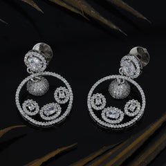 Circle Shape Short Silver Diamond Earrings