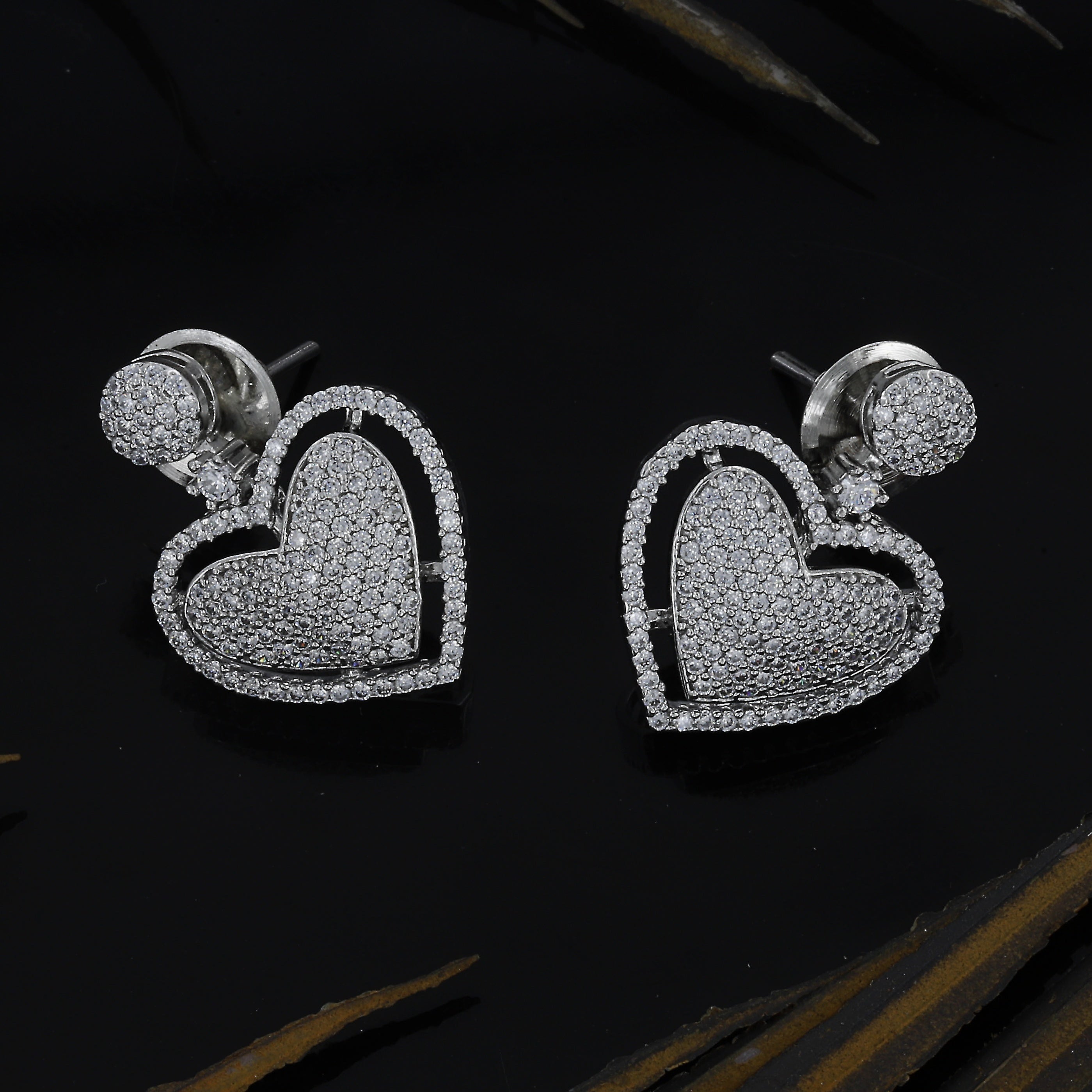 Silver Tone Heart Shape Mini Diamond Top