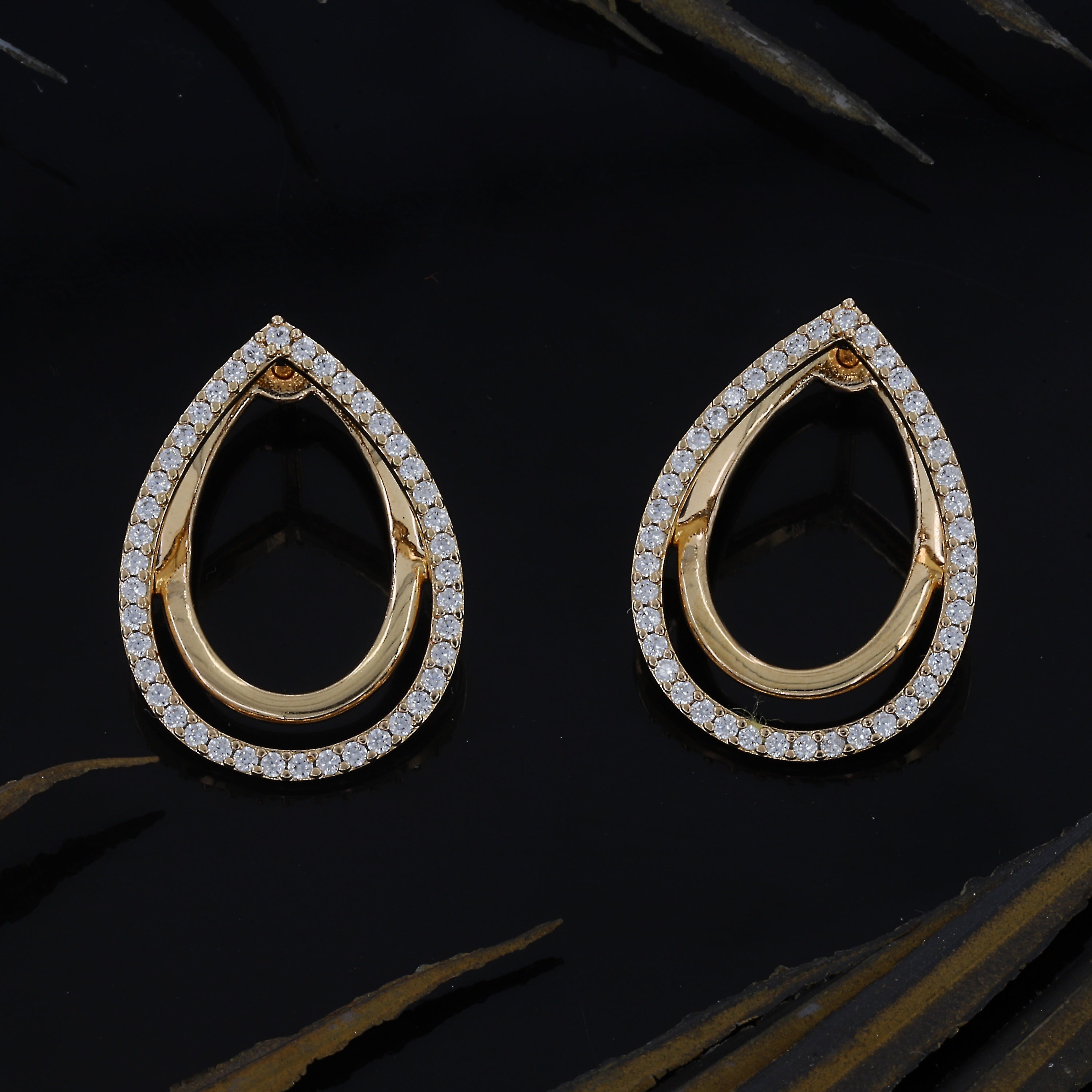 Marquise Shape Gold Tone Top Earrings
