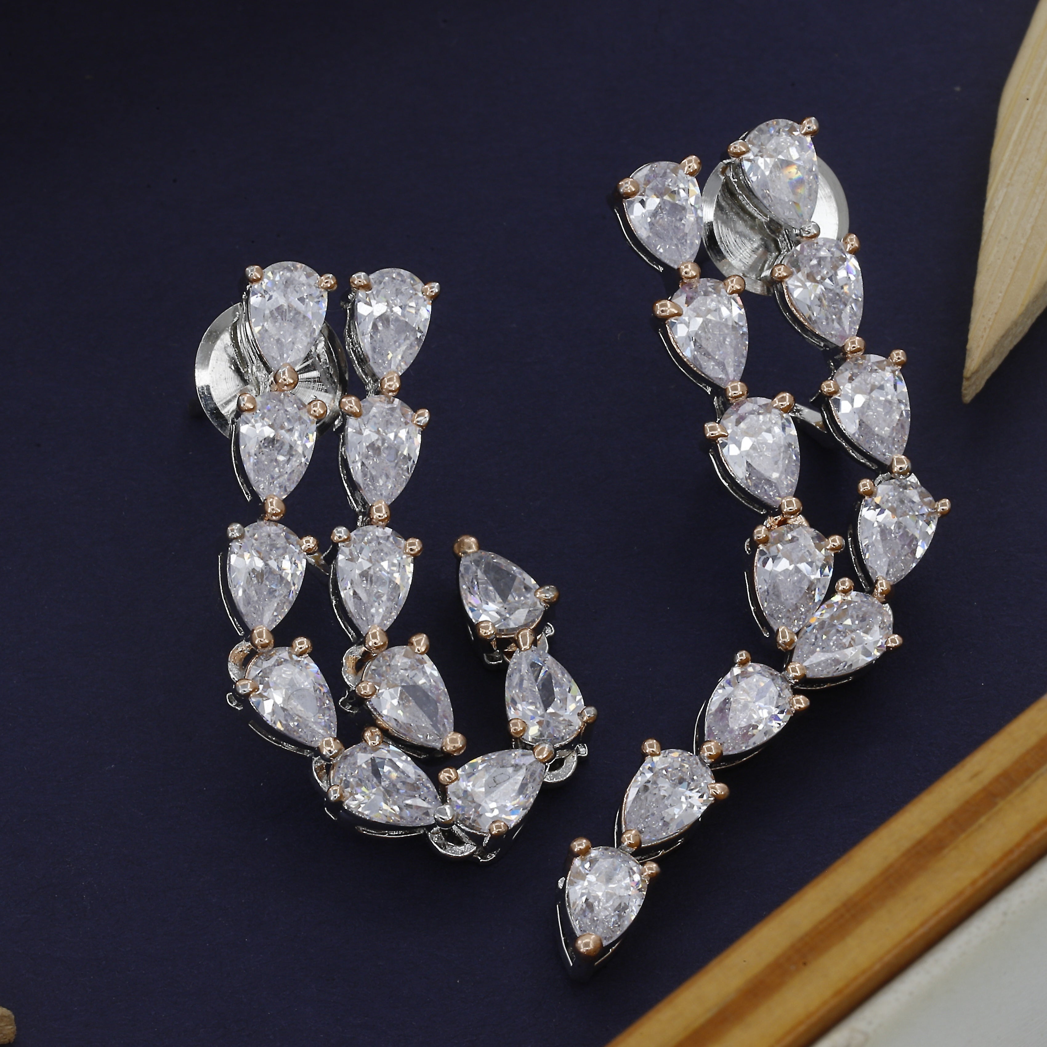 long Party Wear Marquise Cut Diamond Earrings