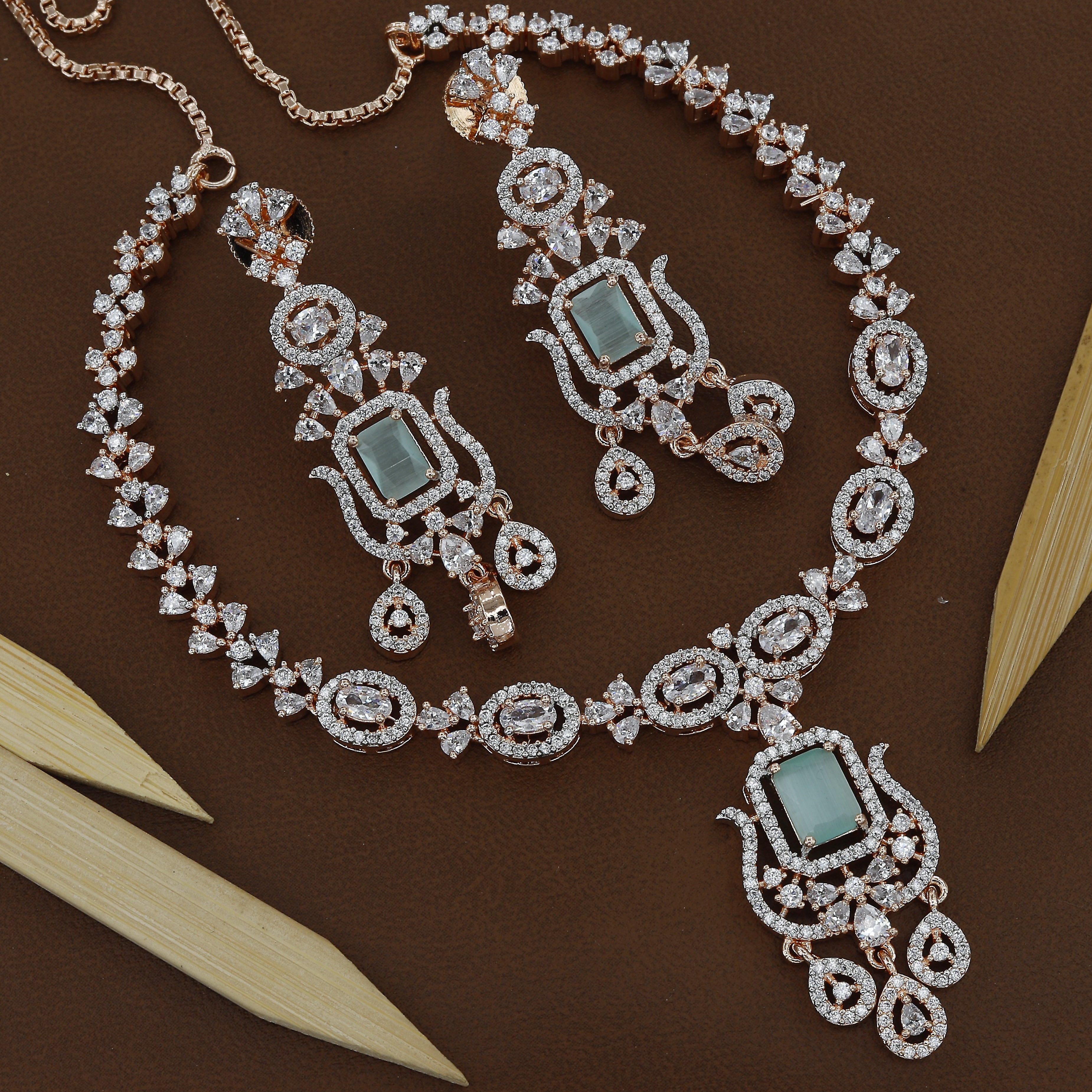 Mint Colour Stone Rosepolished Diamond Necklace