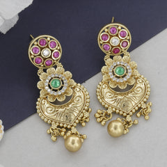 Antique Mini Kundan Leaf Design Earrings