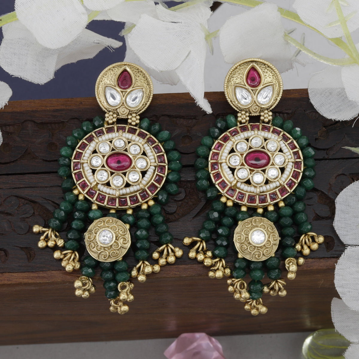 Antique Green Moti Border Earrings For Women