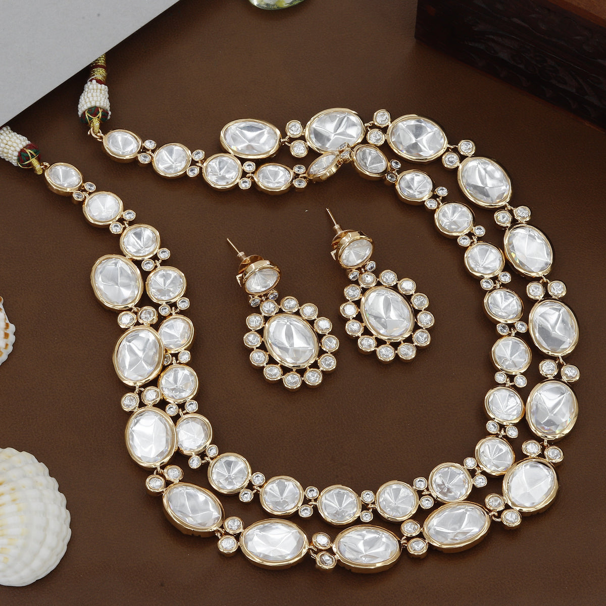 Antique Kundan Necklace Set With Earrings