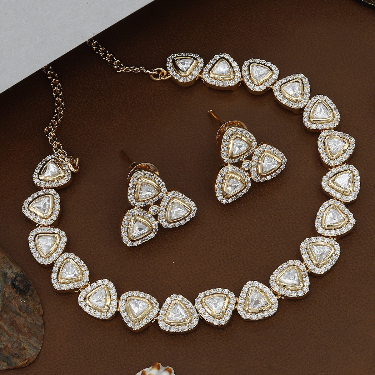 Antique Triangle Necklace Set With Earrings