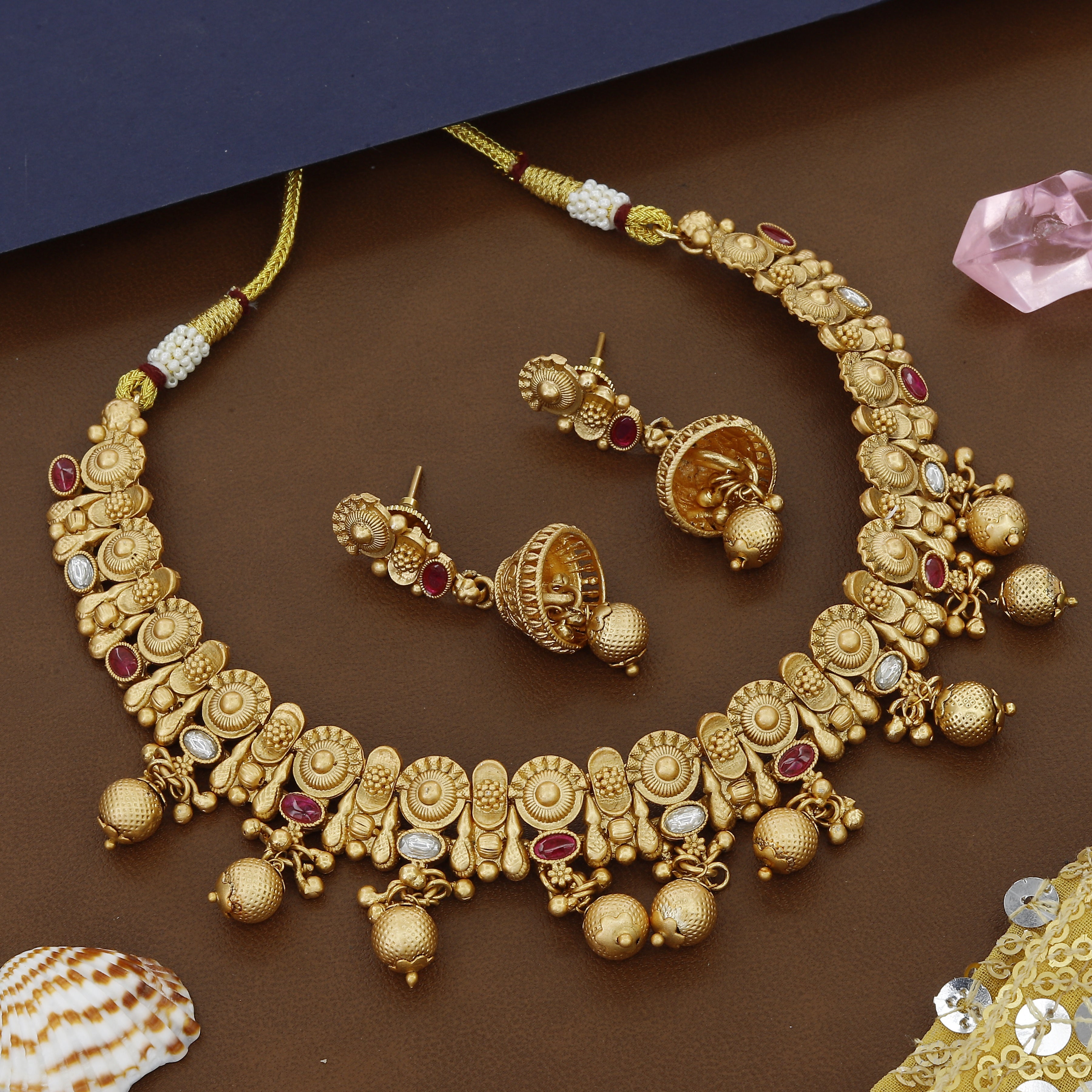 Oval Cut Multi Colour Kundan Choker Set