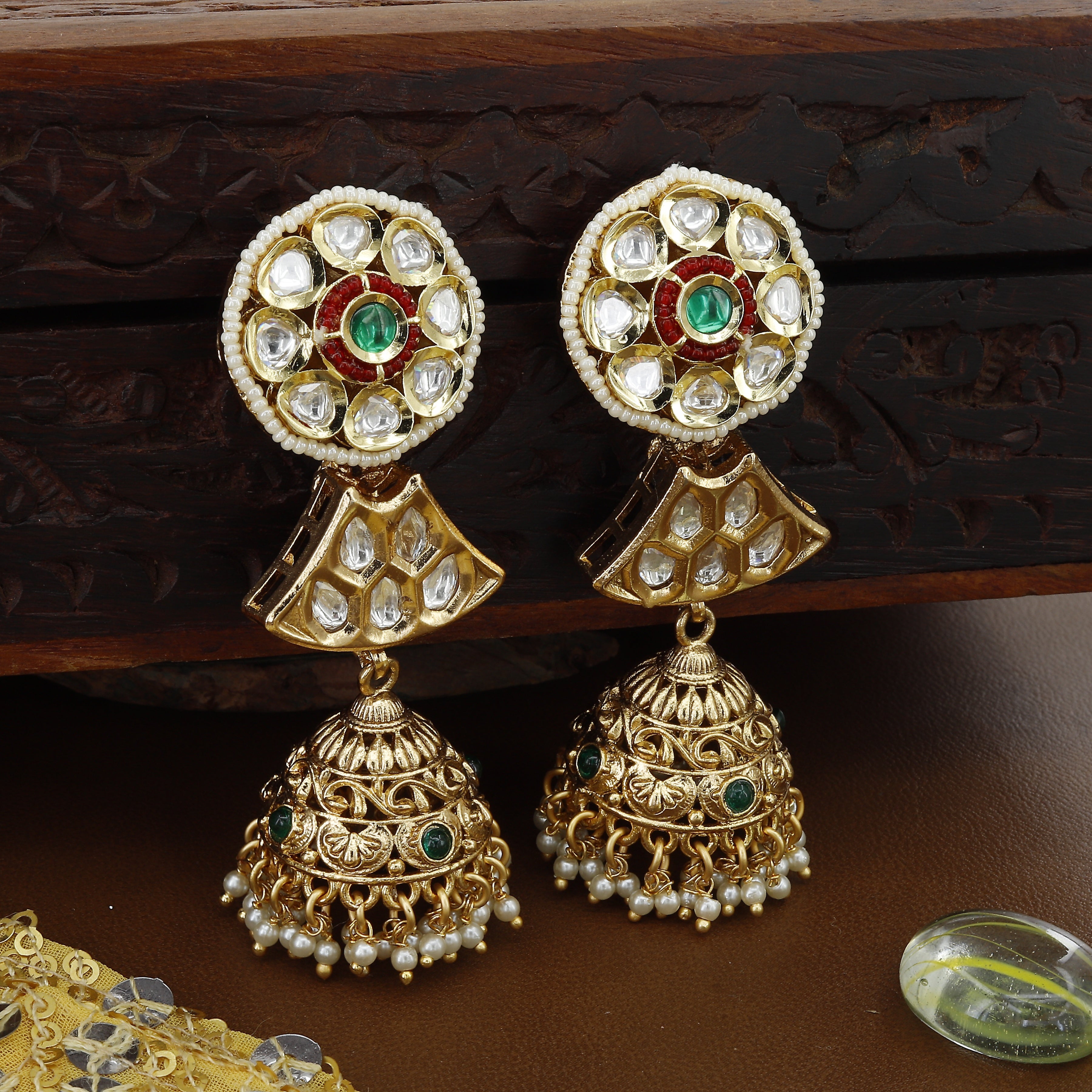 Antique Kundan Long Necklace With Jumkhas