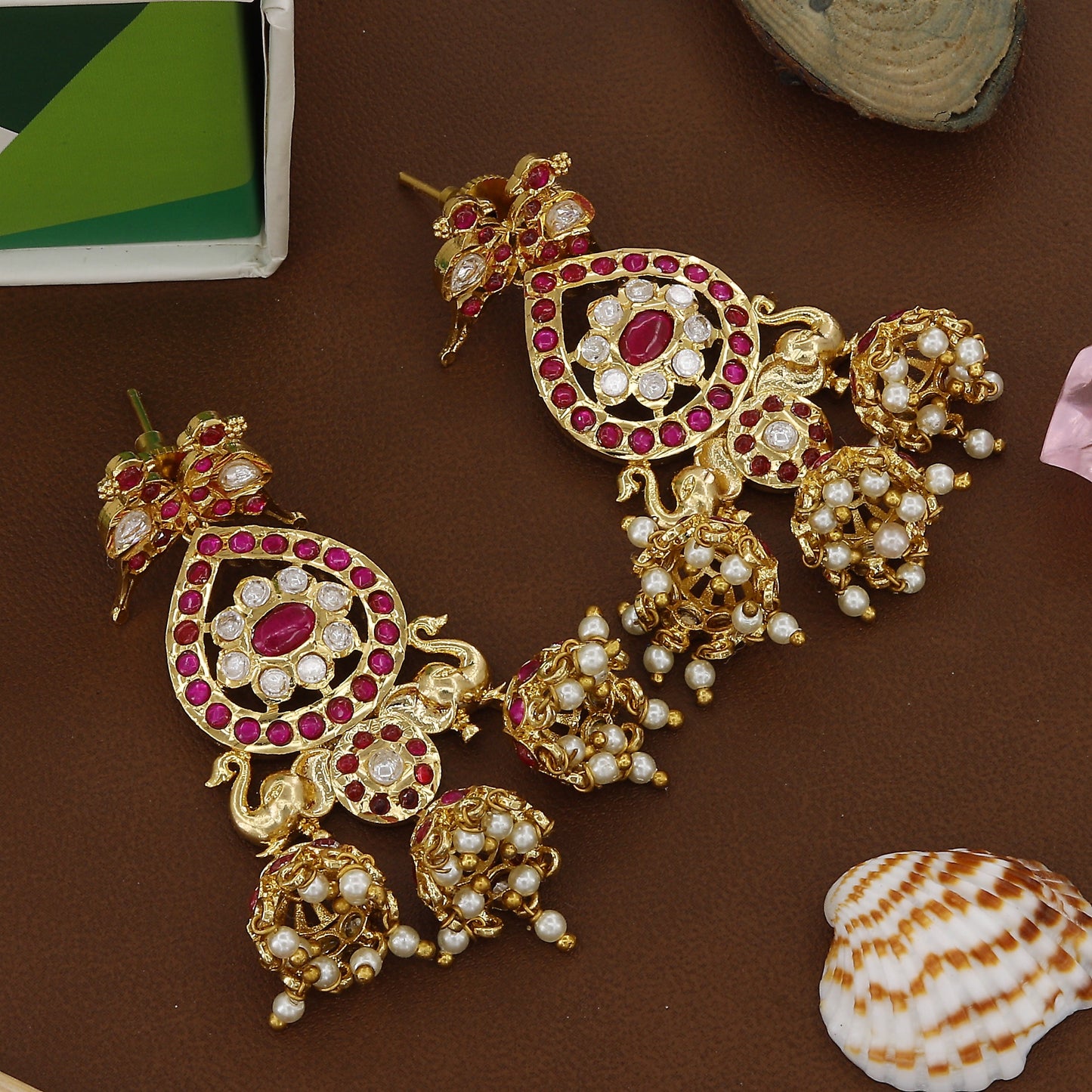 Antqiue Mini Kundan Short Earrings With Colors