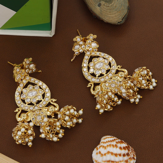 Antqiue Mini Kundan Short Earrings With Colors