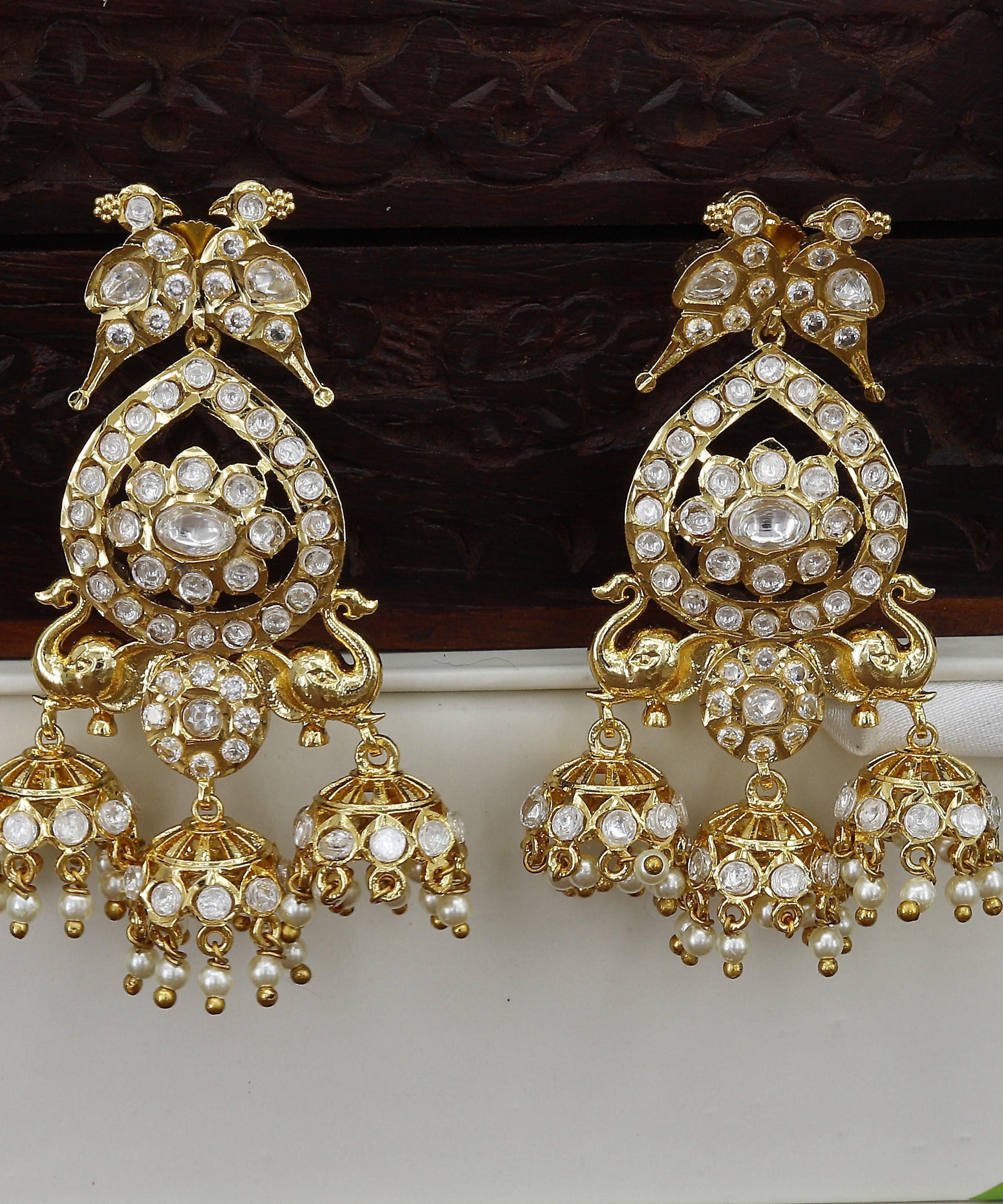 Antqiue Mini Kundan Short Earrings With Colors