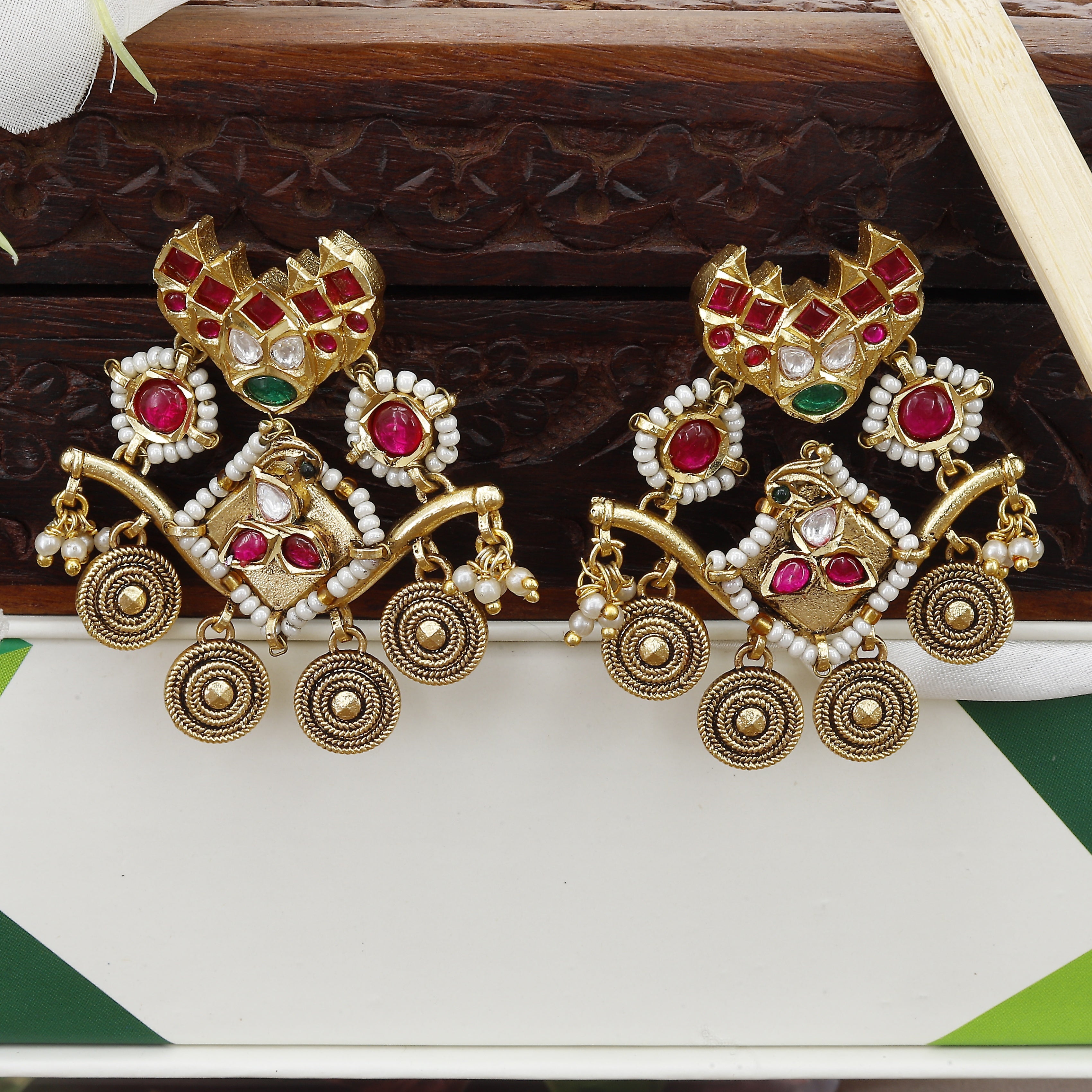 Antique Moti And Kundan Mini Earrings