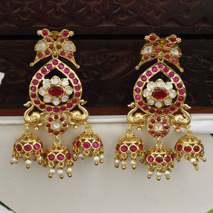 Antqiue Mini Kundan Short Earrings With Colors