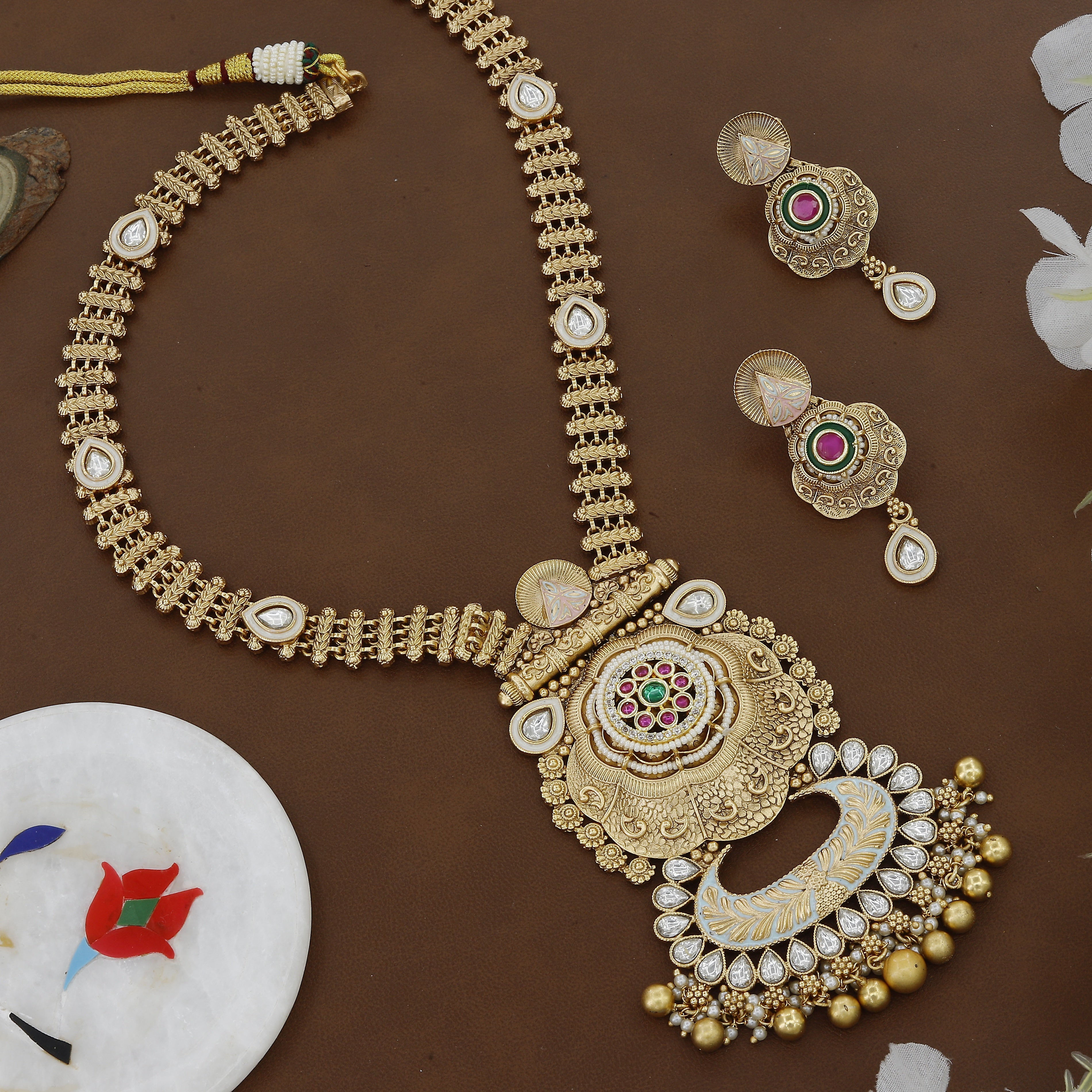Antique Pestel Design Kundan Long Necklace