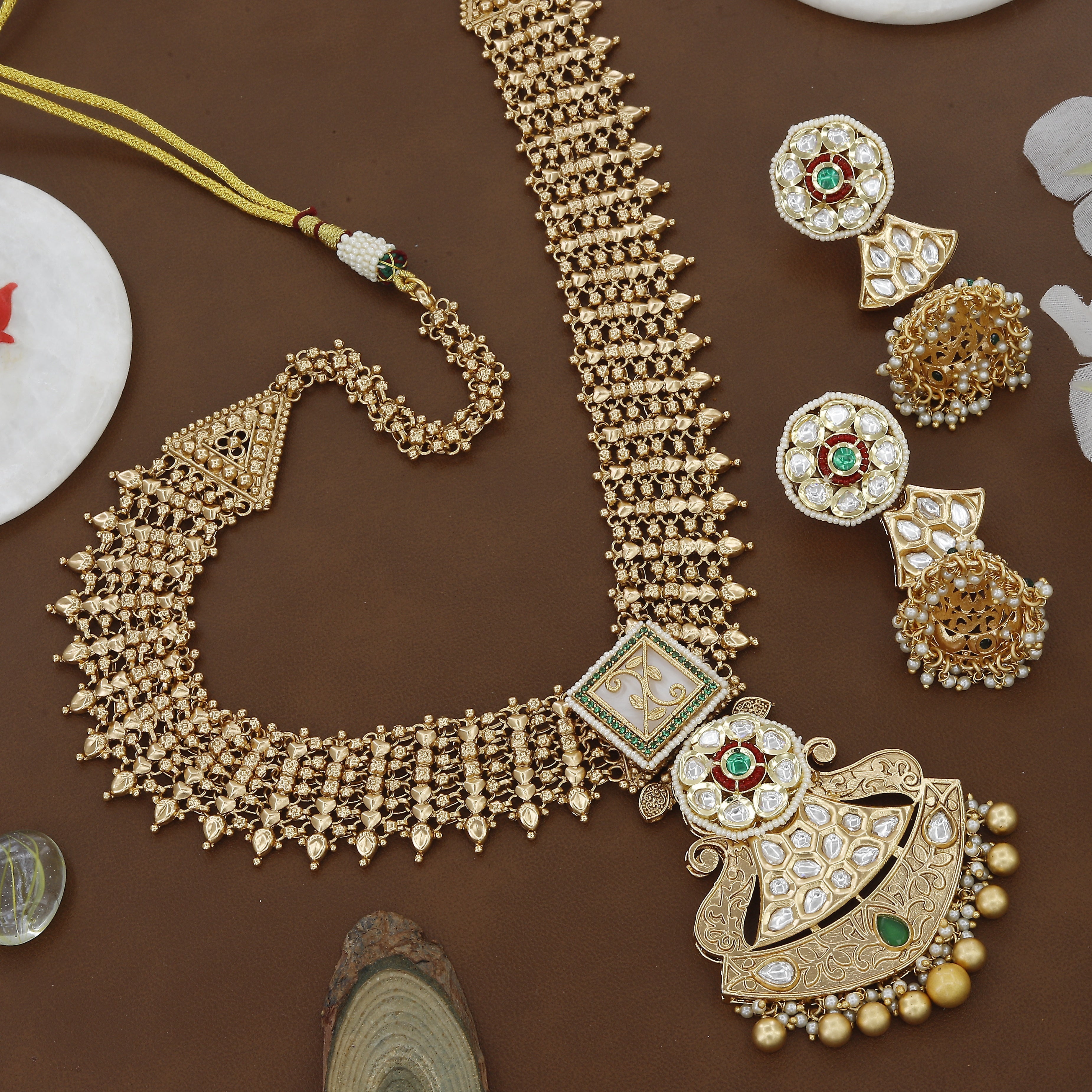 Antique Kundan Long Necklace With Jumkhas
