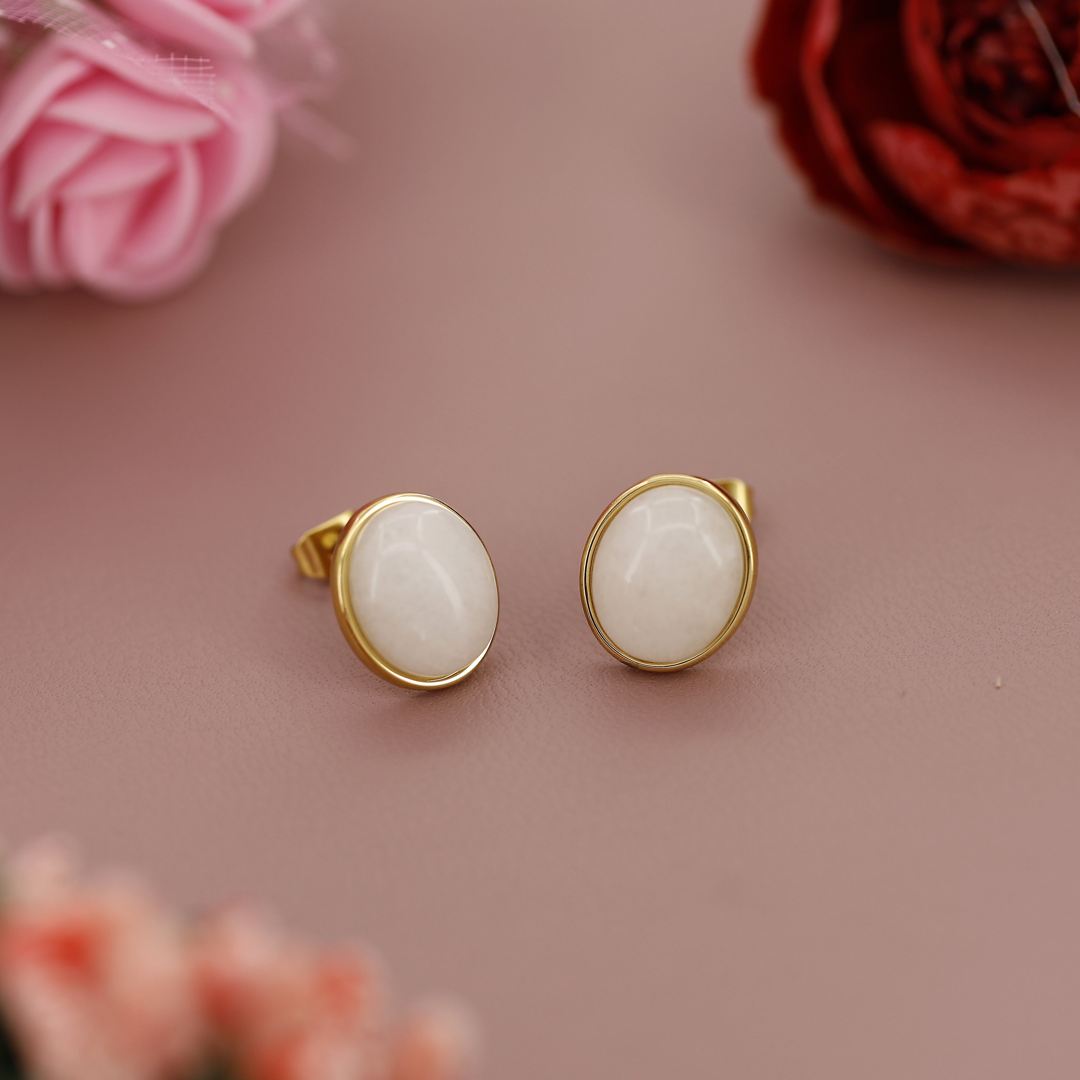 White Marble Circle Stone Giftable Earrings
