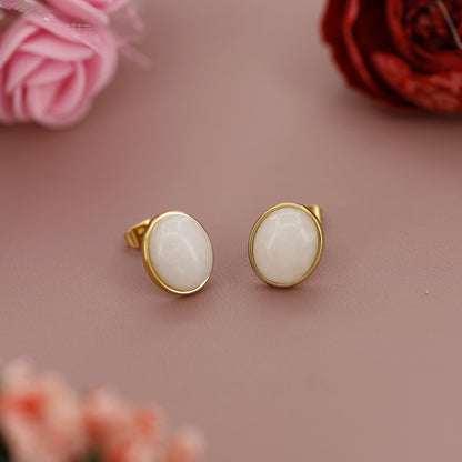 White Marble Circle Stone Giftable Earrings