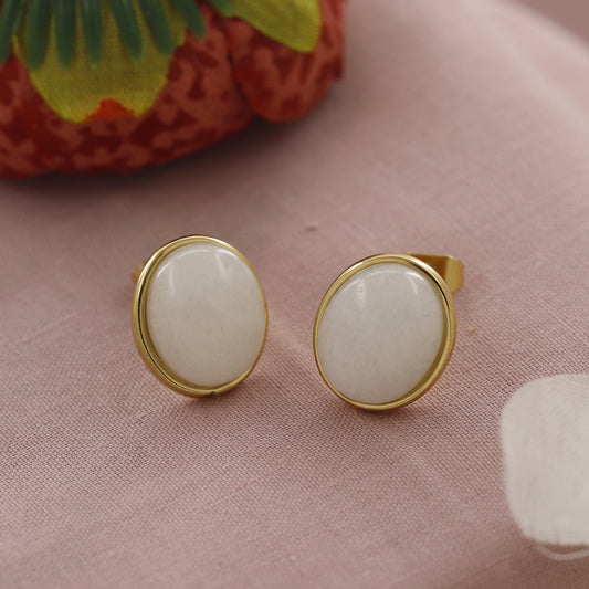 White Marble Circle Stone Giftable Earrings