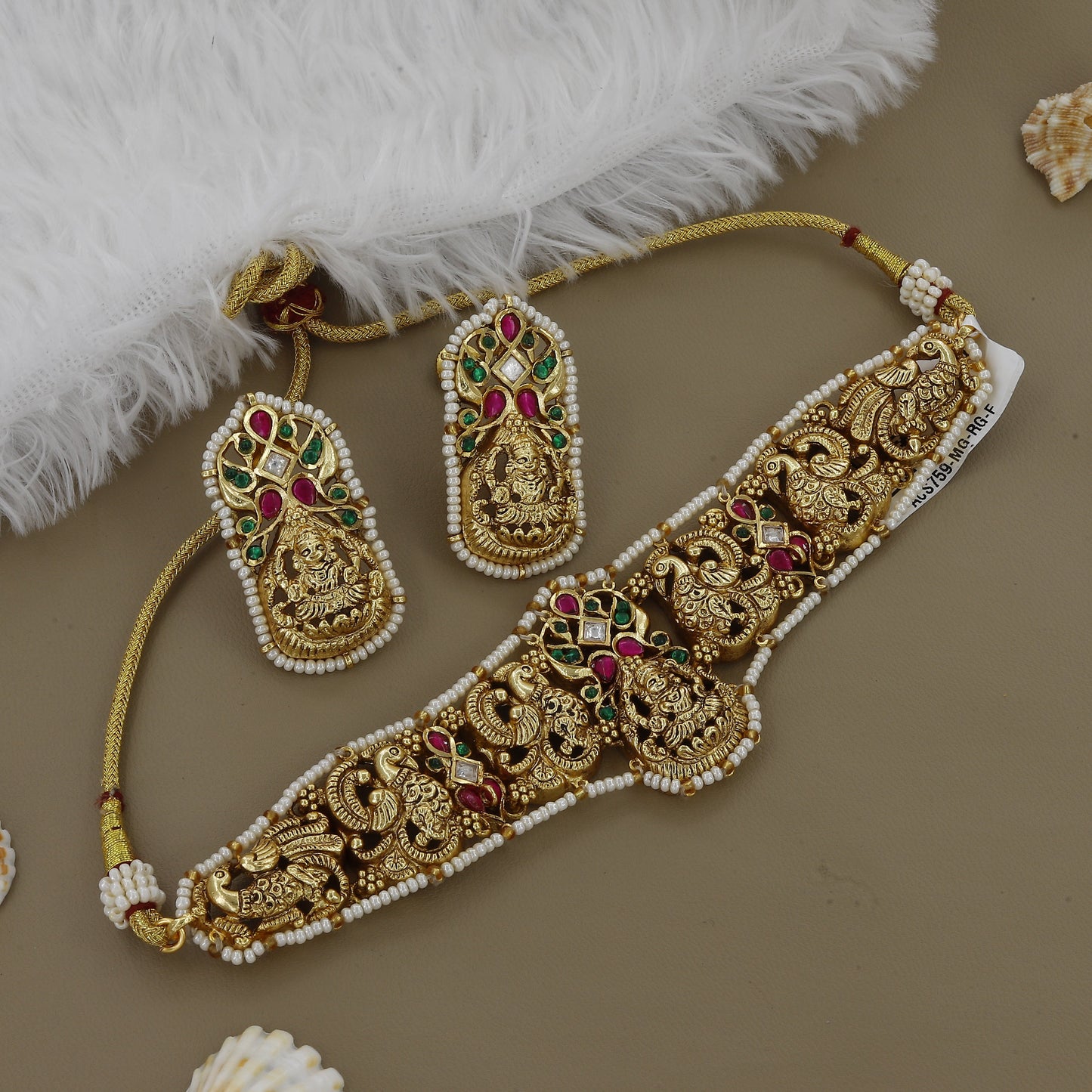 Laxmi God Antique Temple Wear Choker Set