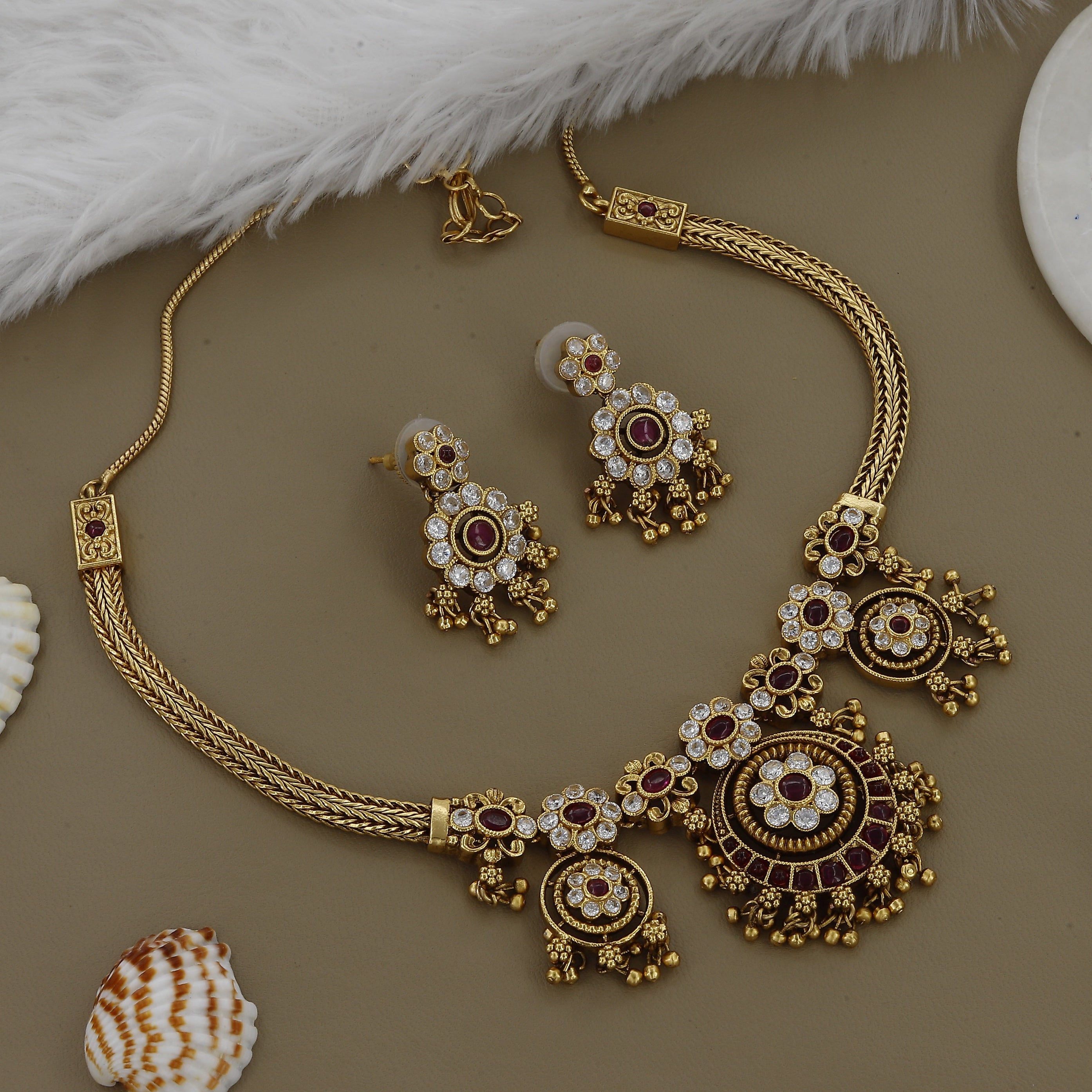 Antique Flower Design Kundan Unique Choker Set