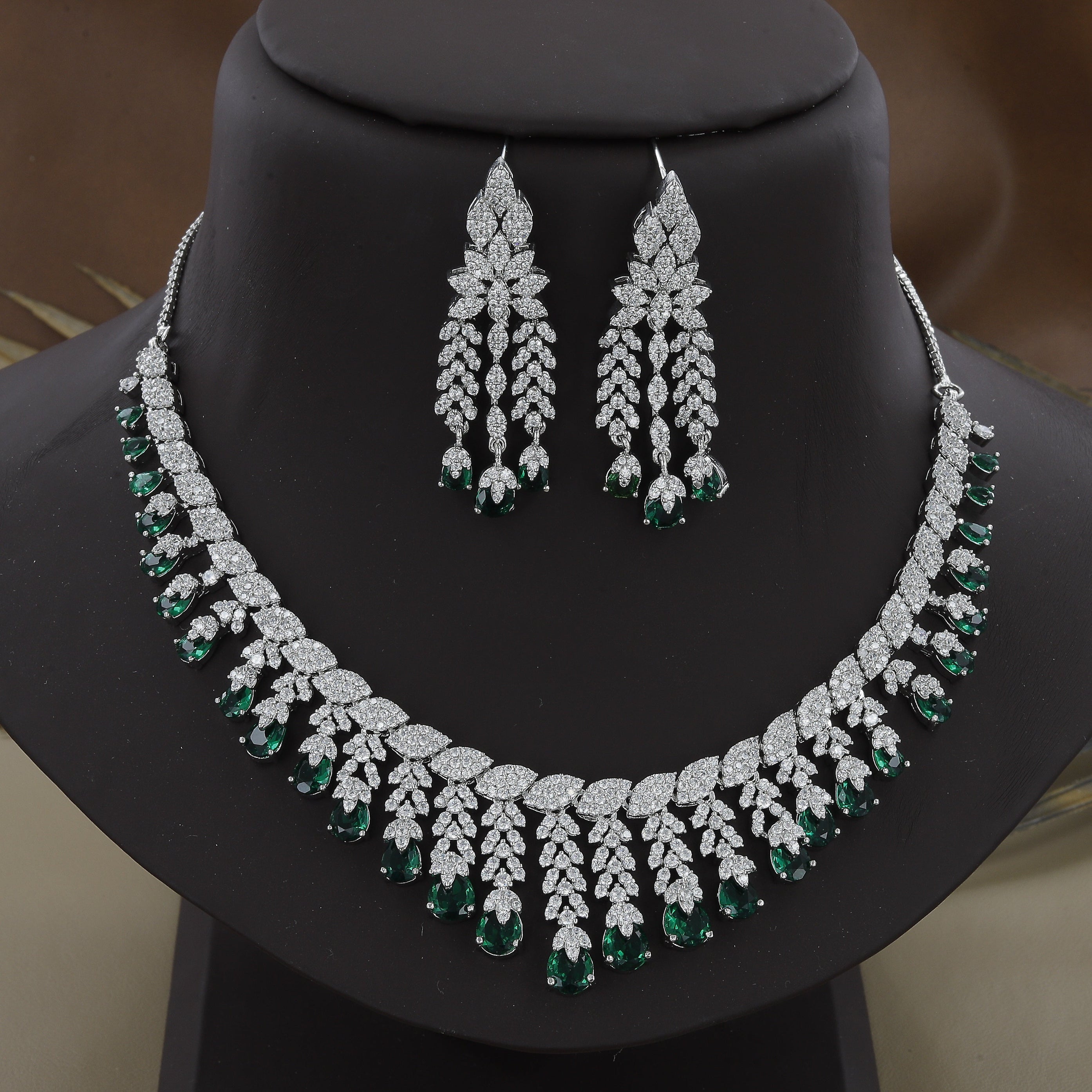 Diamond Green Stone Latkan Diamond Necklace