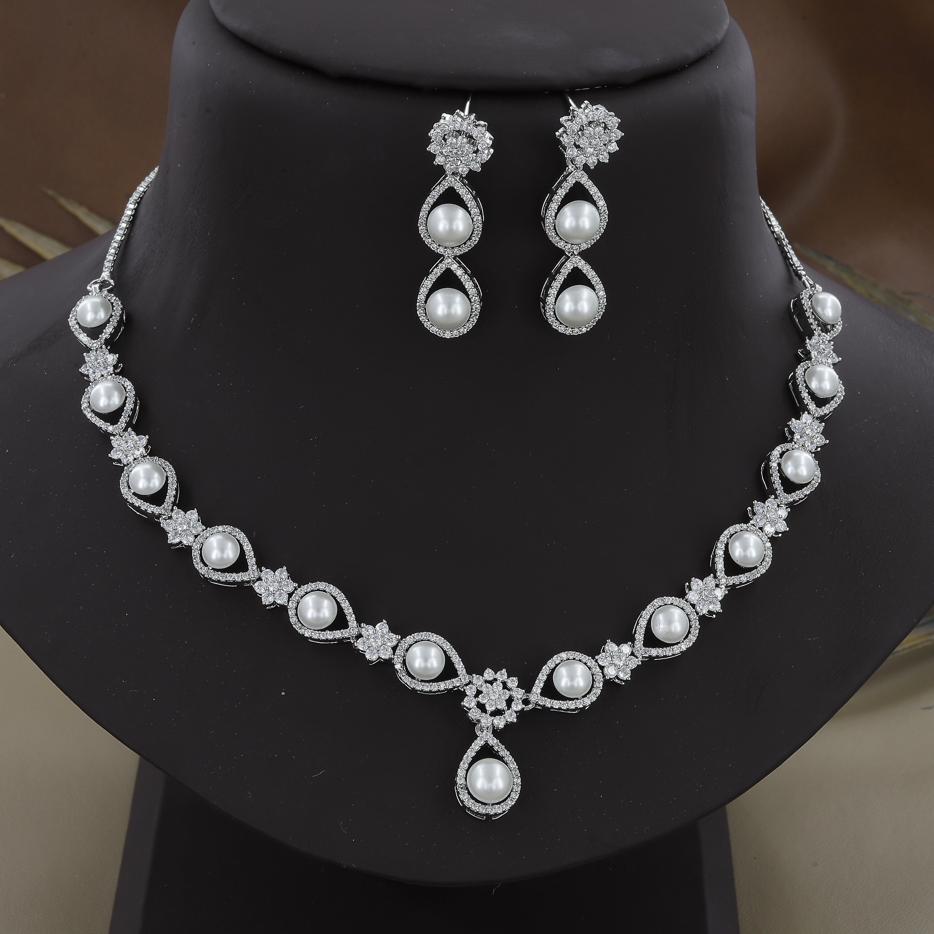 Silver Perl Wedding Diamond Necklace